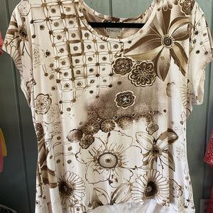 WOMENS CHICO’S BROWN FLORAL TOP SIZE 3